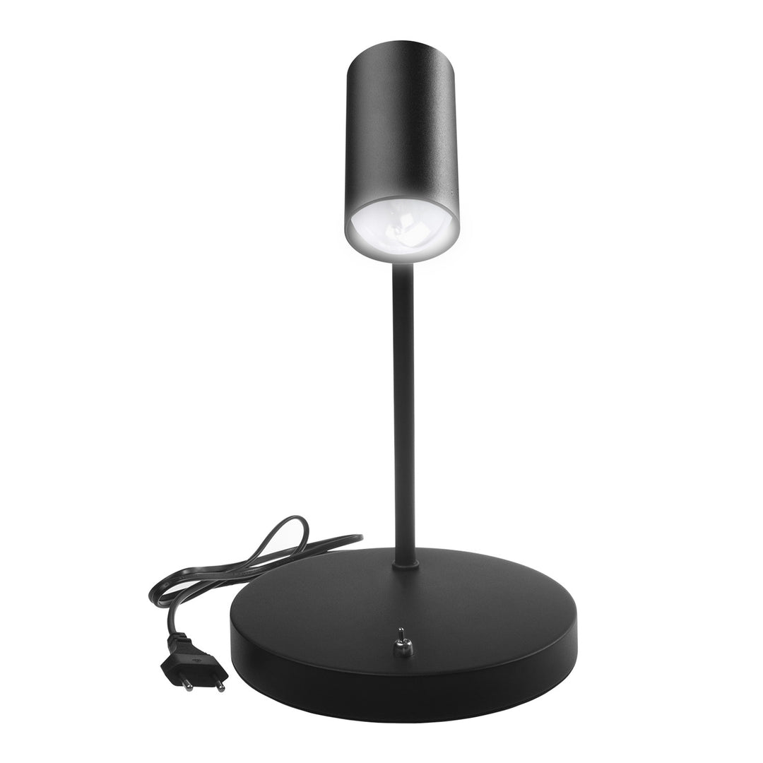 Candeeiro de mesa Maclean MCE370 B GU10, spot, redondo, GU10, com interruptor 55x90mm, preto + lâmpada LED GU10 7W Maclean Energy MCE437 WW branco quente 3000K, 220-240V~, 50/60Hz, 490lm