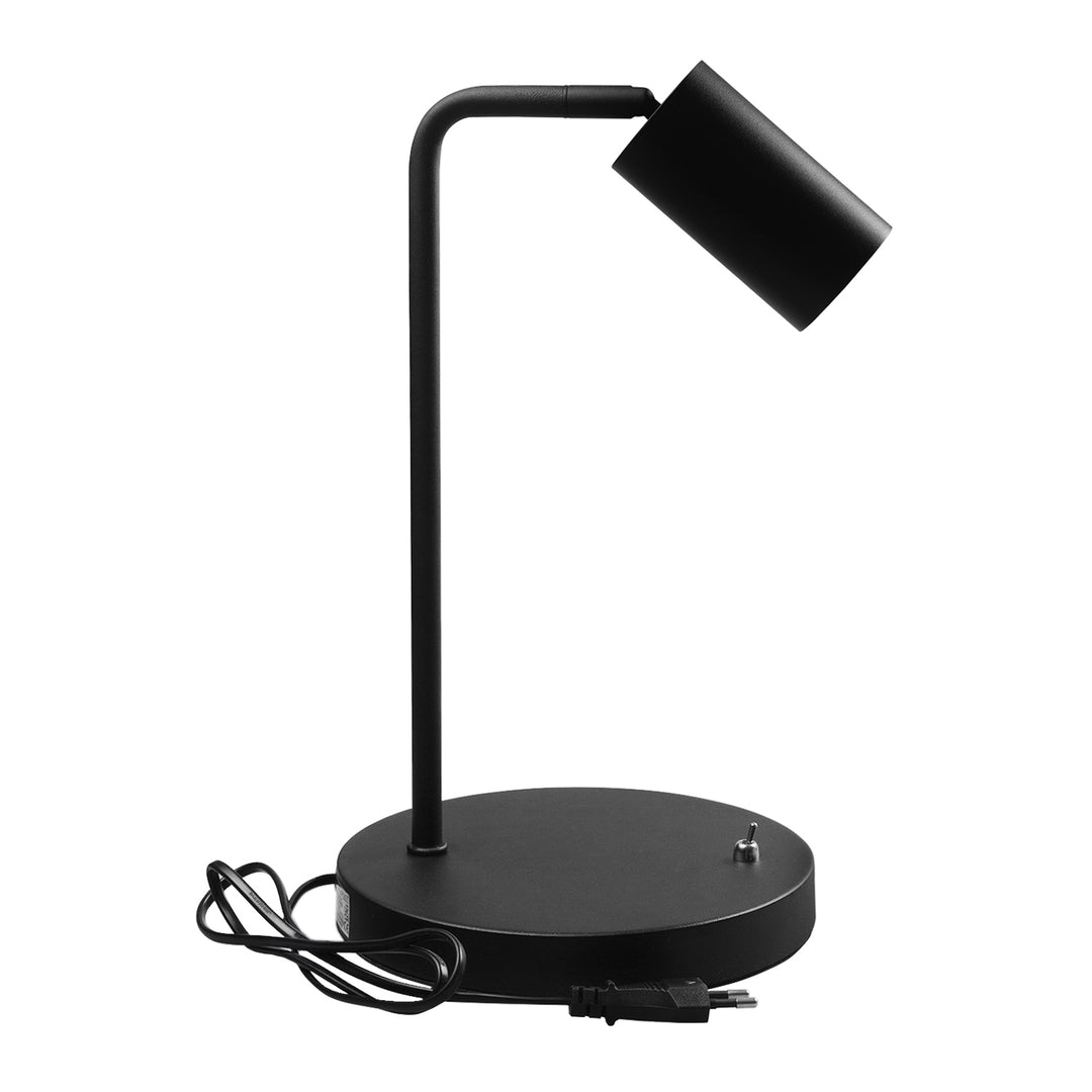 Candeeiro de mesa Maclean MCE370 B GU10, spot, redondo, GU10, com interruptor 55x90mm, preto + lâmpada LED GU10 7W Maclean Energy MCE437 WW branco quente 3000K, 220-240V~, 50/60Hz, 490lm