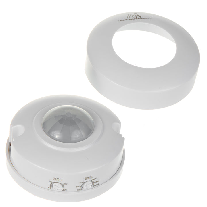 Maclean MCE314 W Detector de movimiento PIR, alcance 6m, techo, carga máx. 1200W, IP20, 4 piezas
