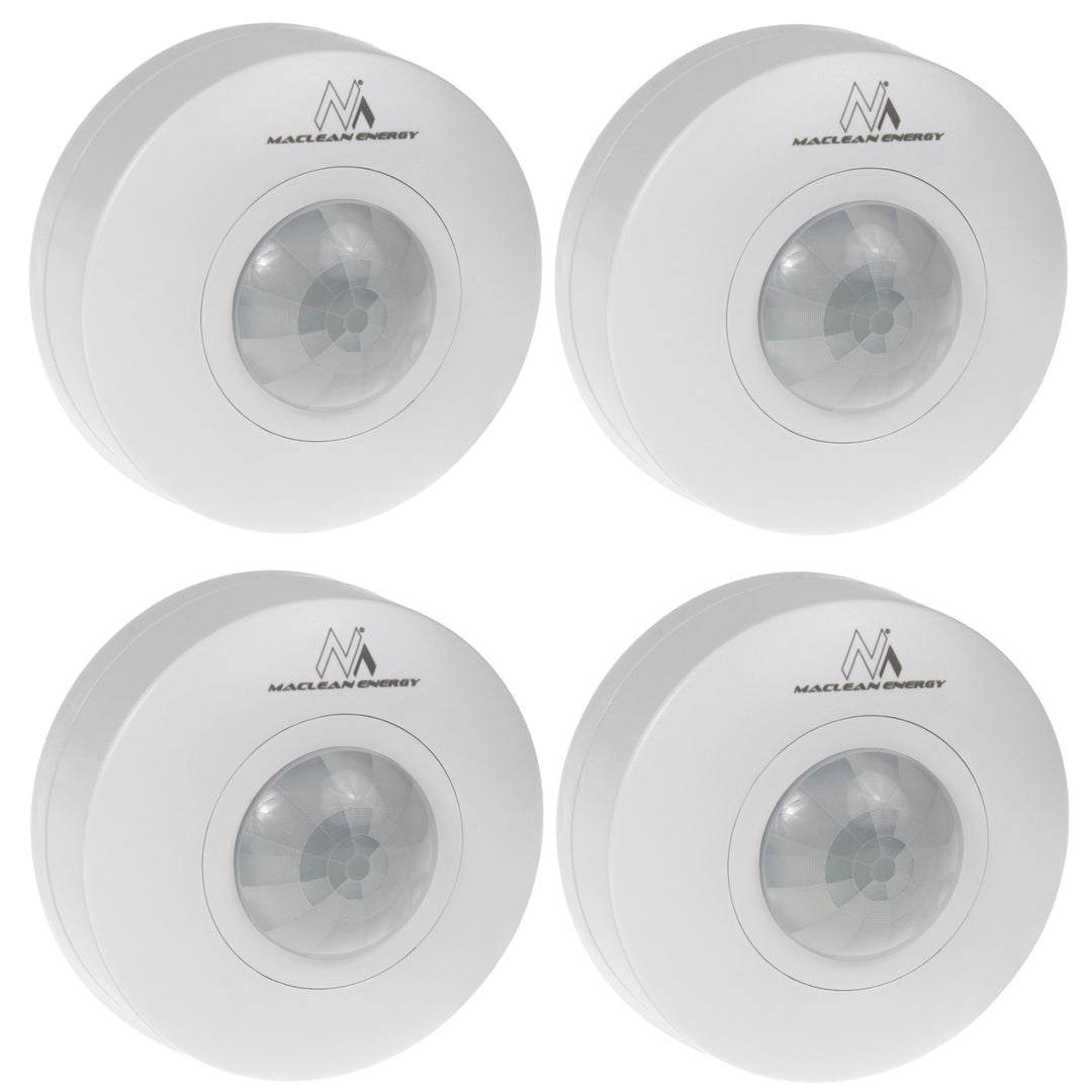 Maclean MCE314 W Detector de movimiento PIR, alcance 6m, techo, carga máx. 1200W, IP20, 4 piezas