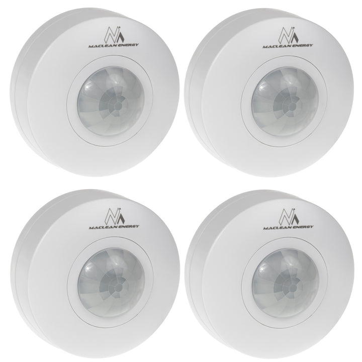 Maclean MCE314 W Detector de movimiento PIR, alcance 6m, techo, carga máx. 1200W, IP20, 4 piezas