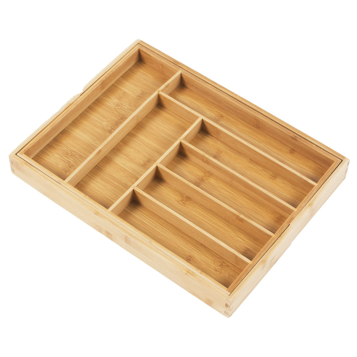 GreenBlue GB379 Conjunto de 2 organizadores de talheres em bambu, bandeja expansível, 7 compartimentos básicos e 2 amovíveis para utensílios de cozinha, organização de gavetas para talheres, dimensões: 32,5-50x43x45cm, 2 unidades
