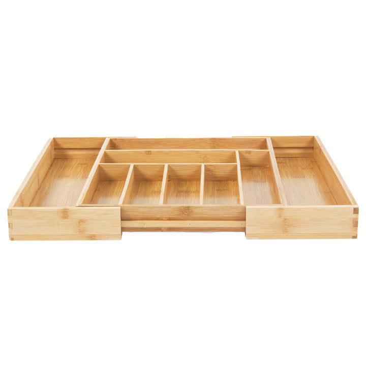 GreenBlue GB379 Conjunto de 2 organizadores de talheres em bambu, bandeja expansível, 7 compartimentos básicos e 2 amovíveis para utensílios de cozinha, organização de gavetas para talheres, dimensões: 32,5-50x43x45cm, 2 unidades