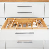 GreenBlue GB379 Conjunto de 2 organizadores de talheres em bambu, bandeja expansível, 7 compartimentos básicos e 2 amovíveis para utensílios de cozinha, organização de gavetas para talheres, dimensões: 32,5-50x43x45cm, 2 unidades