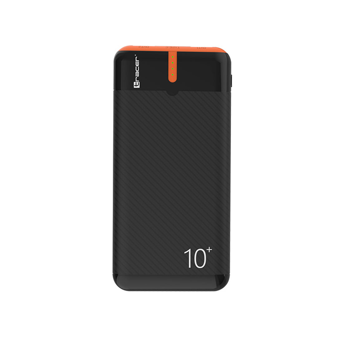Tracer Powerbank, 10000 mAh, preto e laranja, USB C, 2A, Energo