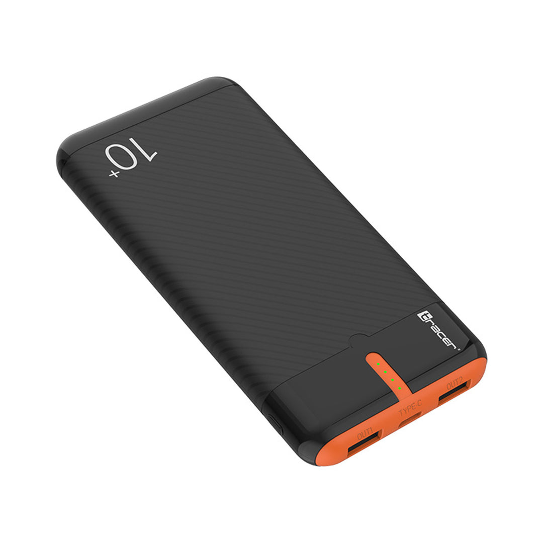 Tracer Powerbank, 10000 mAh, preto e laranja, USB C, 2A, Energo