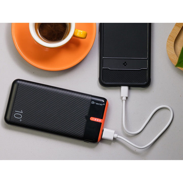Tracer Powerbank, 10000 mAh, preto e laranja, USB C, 2A, Energo