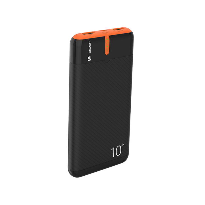Tracer Powerbank, 10000 mAh, preto e laranja, USB C, 2A, Energo
