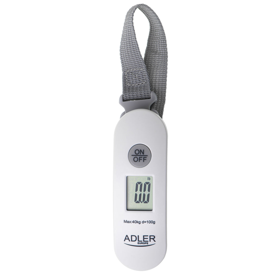 Adler AD 8189 Báscula para equipajes, hasta 40 kg, pantalla LCD, función de tara y estabilización, blanco y gris