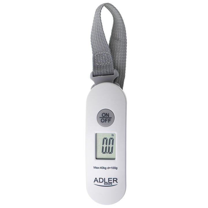 Adler AD 8189 Báscula para equipajes, hasta 40 kg, pantalla LCD, función de tara y estabilización, blanco y gris