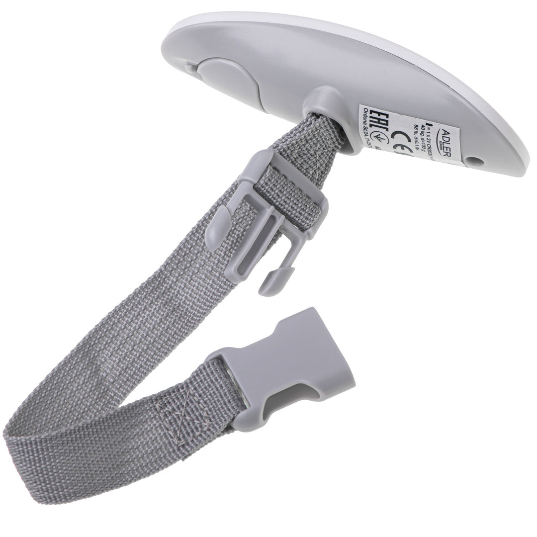 Adler AD 8189 Báscula para equipajes, hasta 40 kg, pantalla LCD, función de tara y estabilización, blanco y gris