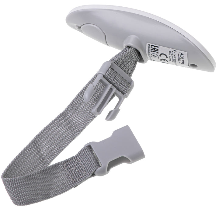Adler AD 8189 Báscula para equipajes, hasta 40 kg, pantalla LCD, función de tara y estabilización, blanco y gris