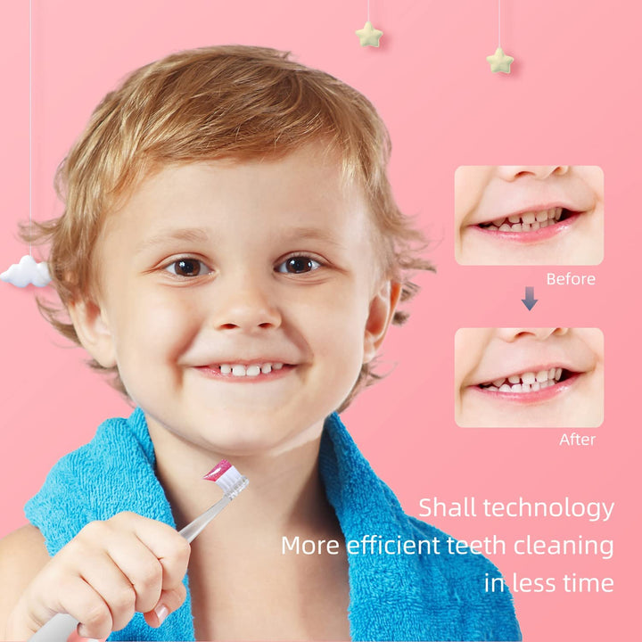 Escova de dentes sónica para crianças SEAGO, rosa, 1xAA 1,5 V (não incluída), 4 pontas, SG-513 rosa + conjunto de escovas de dentes de substituição SEAGO para SG-513, SG-977, 4 peças, transparente, SG-513 de substituição