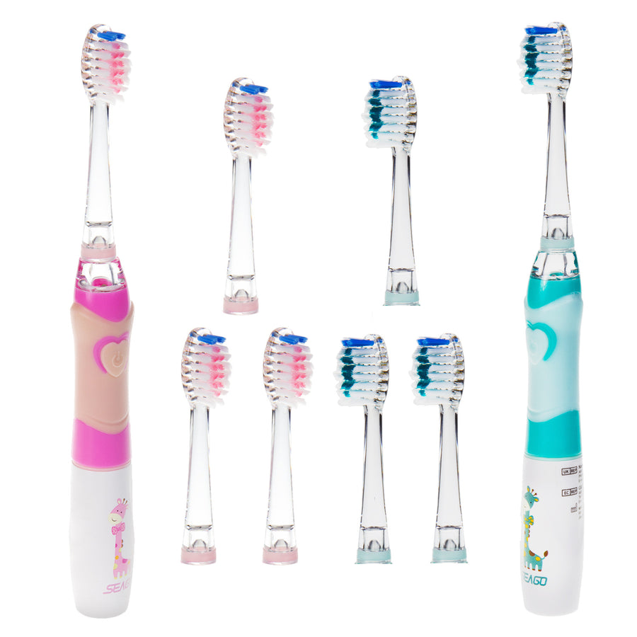 Escova de dentes sónica para criança SEAGO, rosa, 3 pontas, SG-977 rosa + Escova de dentes sónica para criança SEAGO, verde, 3 pontas, SG-977 verde