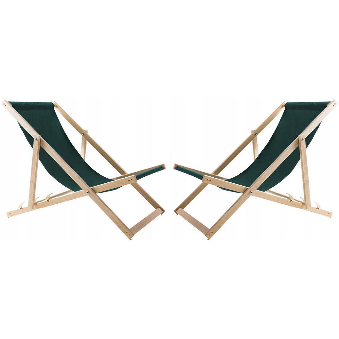 Conjunto de 2 espreguiçadeiras de praia Woodok, verde | Inclui mesa de centro em madeira