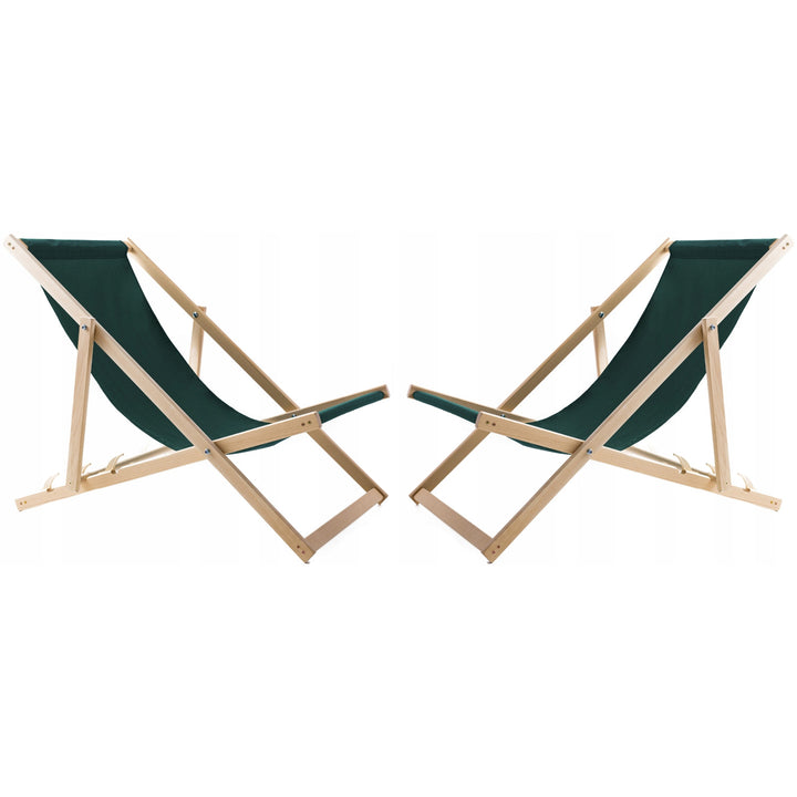 Conjunto de 2 espreguiçadeiras de praia Woodok, verde | Inclui mesa de centro em madeira