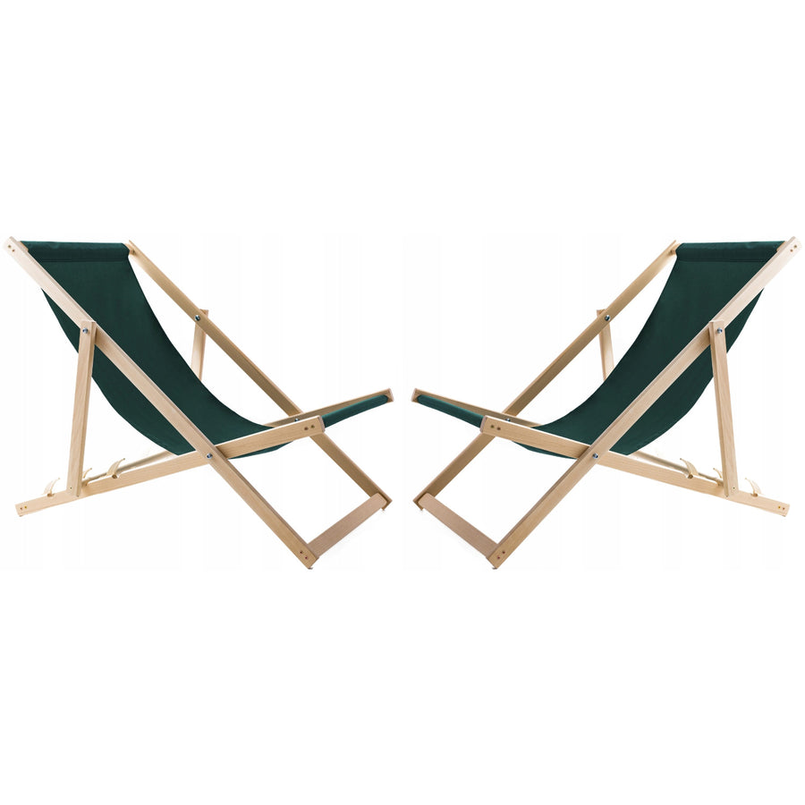 Conjunto de 2 espreguiçadeiras de praia Woodok, verde | Inclui mesa de centro em madeira