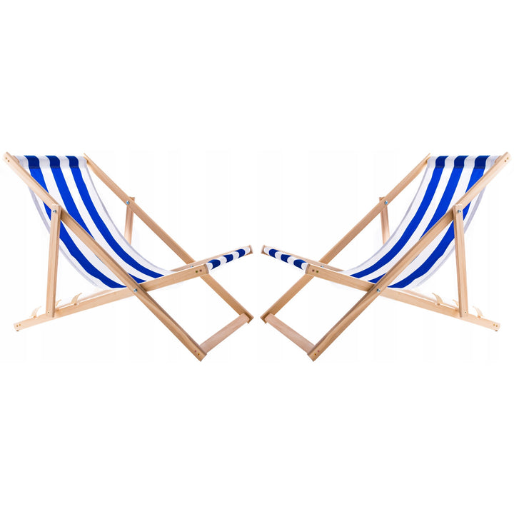 Woodok Conjunto de 2 tumbonas de playa, Color rayas azules| Incluida mesa de centro de madera