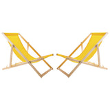 Conjunto de 2 espreguiçadeiras de praia Woodok, amarelo | Inclui mesa de centro em madeira