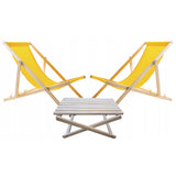 Conjunto de 2 espreguiçadeiras de praia Woodok, amarelo | Inclui mesa de centro em madeira