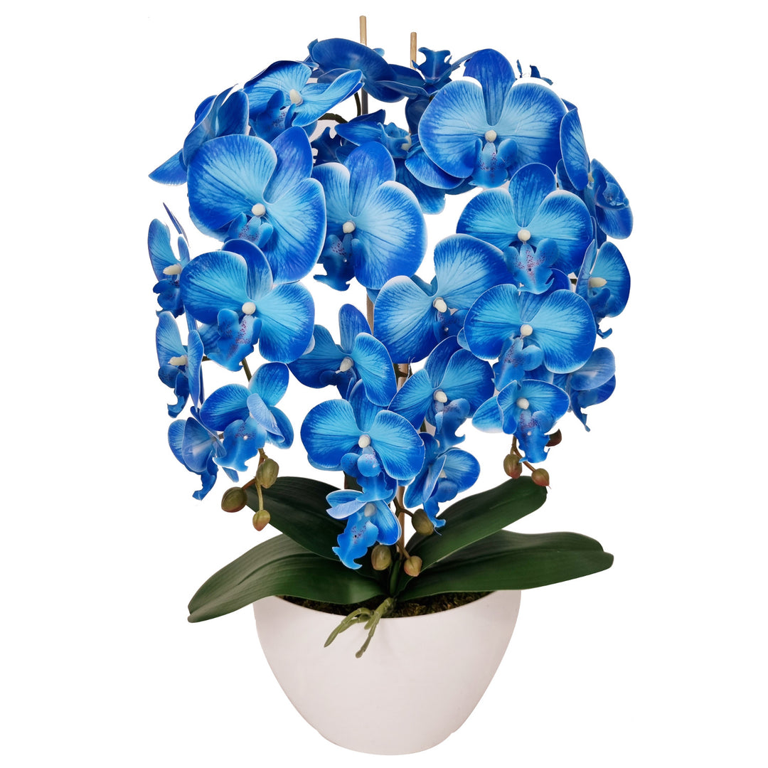 Orquídea artificial Damich, de caucho, maceta blanca, 3pgnb