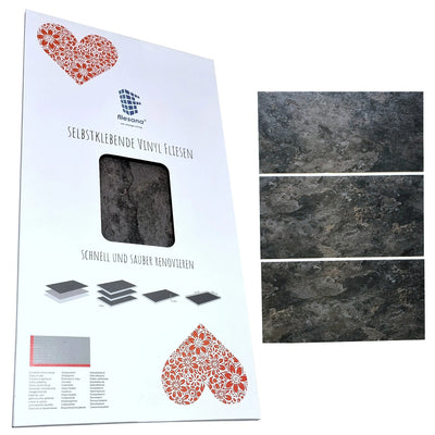 Azulejos autocolantes para parede e pavimento Fliesana, conjunto de 3, impermeáveis, design em pedra natural (ardósia)