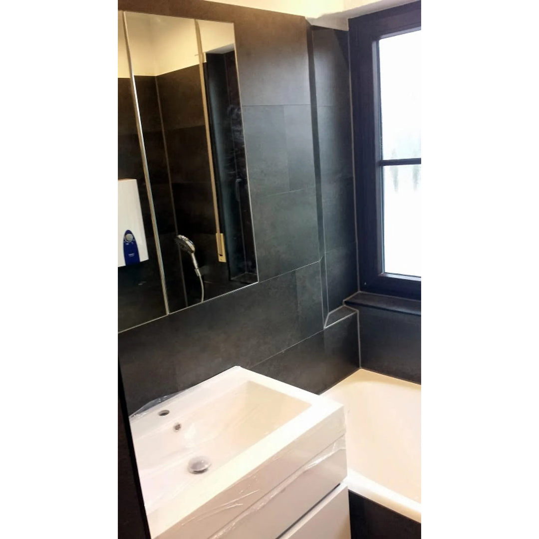 Azulejos autocolantes para chão e parede Fliesana, conjunto de 3, impermeáveis, design em pedra natural, preto