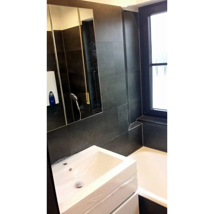 Azulejos autocolantes para chão e parede Fliesana, conjunto de 3, impermeáveis, design em pedra natural, preto