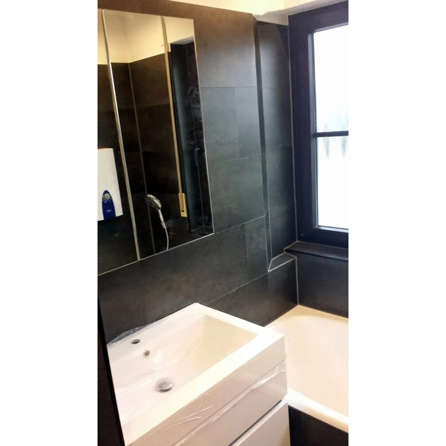 Azulejos autocolantes para chão e parede Fliesana, conjunto de 3, impermeáveis, design em pedra natural, preto