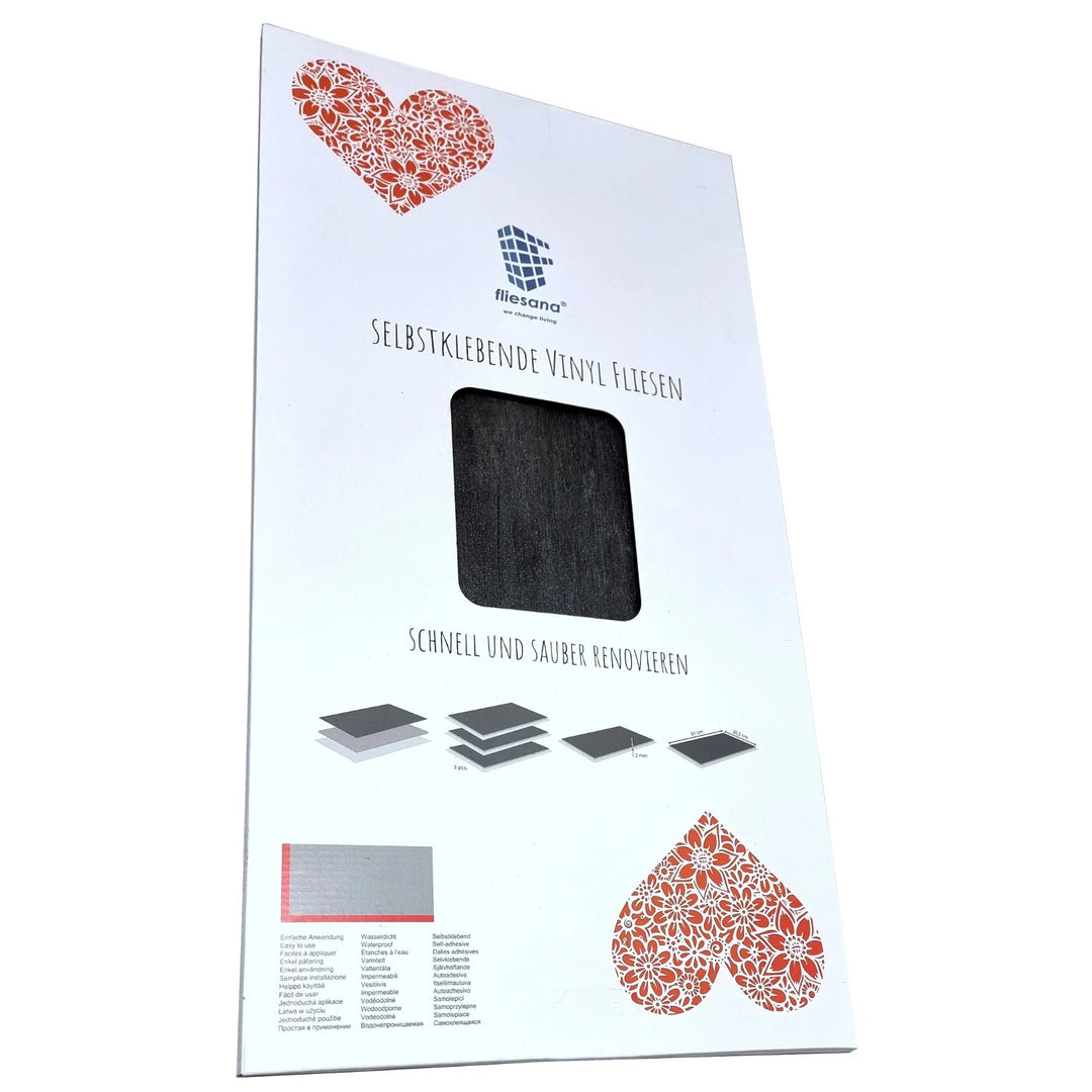 Azulejos autocolantes para chão e parede Fliesana, conjunto de 3, impermeáveis, design em pedra natural, preto