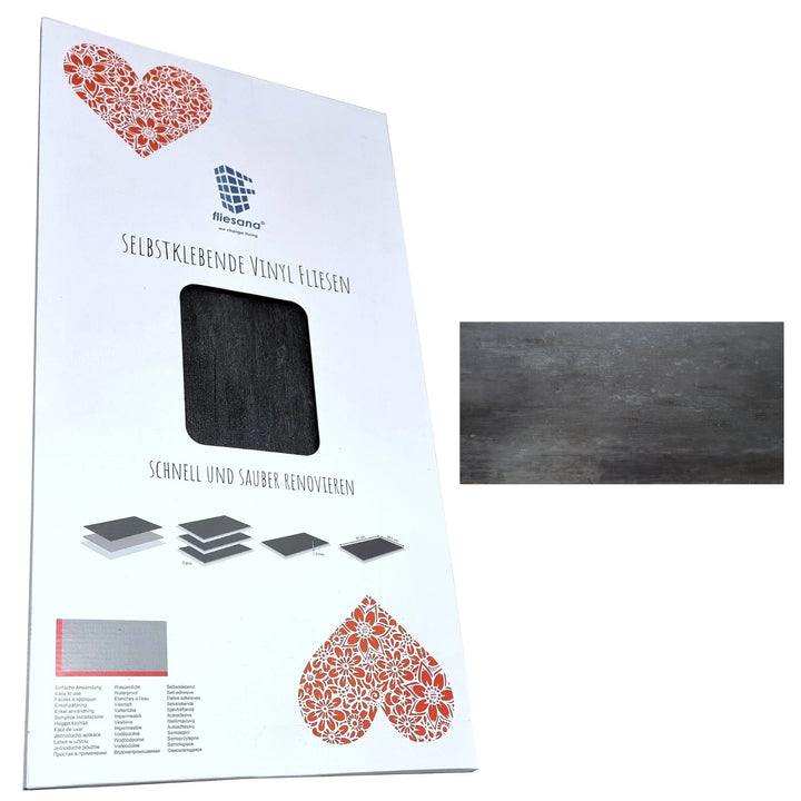 Azulejos autocolantes para chão e parede Fliesana, conjunto de 3, impermeáveis, design em pedra natural, preto