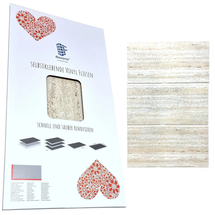 Azulejos autocolantes para chão e parede Fliesana, conjunto de 3, impermeáveis, design em pedra natural