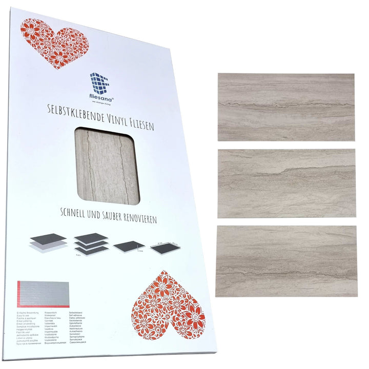 Fliesana Baldosas autoadhesivas para paredes y suelos, juego de 3, impermeable, dibujo de piedra natural (acantilado)
