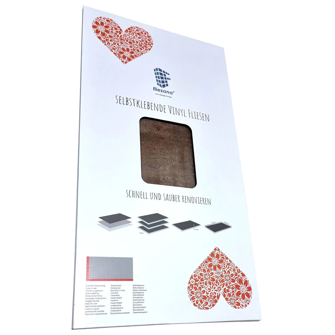 Azulejos autocolantes para pavimento e parede Fliesana, conjunto de 3, impermeáveis, design em pedra natural, cor ferrugem