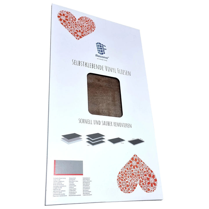 Azulejos autocolantes para pavimento e parede Fliesana, conjunto de 3, impermeáveis, design em pedra natural, cor ferrugem