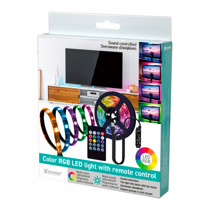 Fita LED RGB Vakoss para TV, com comando de áudio e comando, LA-C612