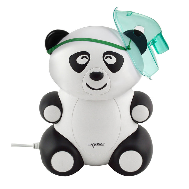 Inalador, nebulizador, máscara e filtro infantil Promedix PR-812 Panda + conjunto de chupetas Promedix PR-815
