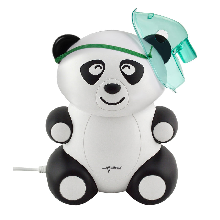 Inalador, nebulizador, máscara e filtro infantil Promedix PR-812 Panda + conjunto de chupetas Promedix PR-815