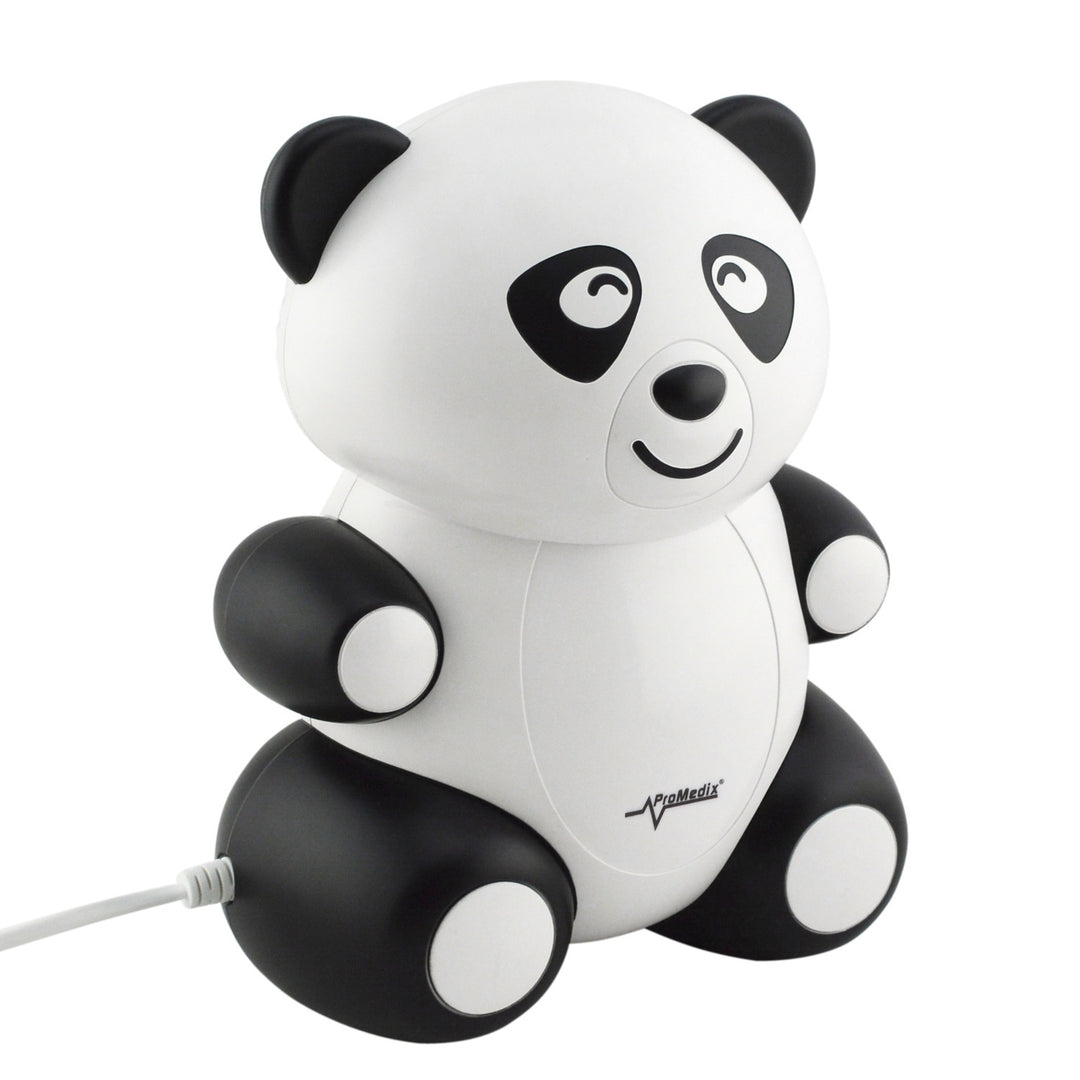 Inalador, nebulizador, máscara e filtro infantil Promedix PR-812 Panda + conjunto de chupetas Promedix PR-815
