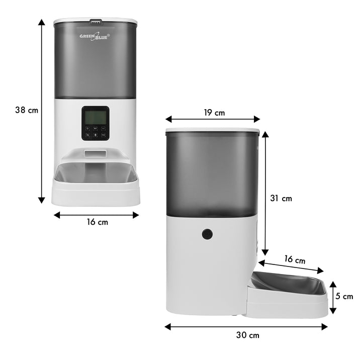 GreenBlue 6L Dispensador Automático de Ração para Animais de Estimação, USB 5V1A, GB393 + GreenBlue 60x40cm 50 unidades Tapetes de Treino para Xixi/Sisa para Animais de Estimação, GB495