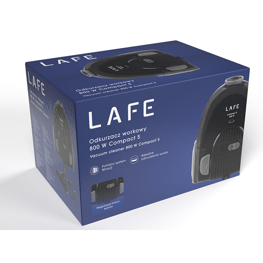 Aspirador Lafe con bolsa, sistema de triple filtración, 800W, negro, Compact S