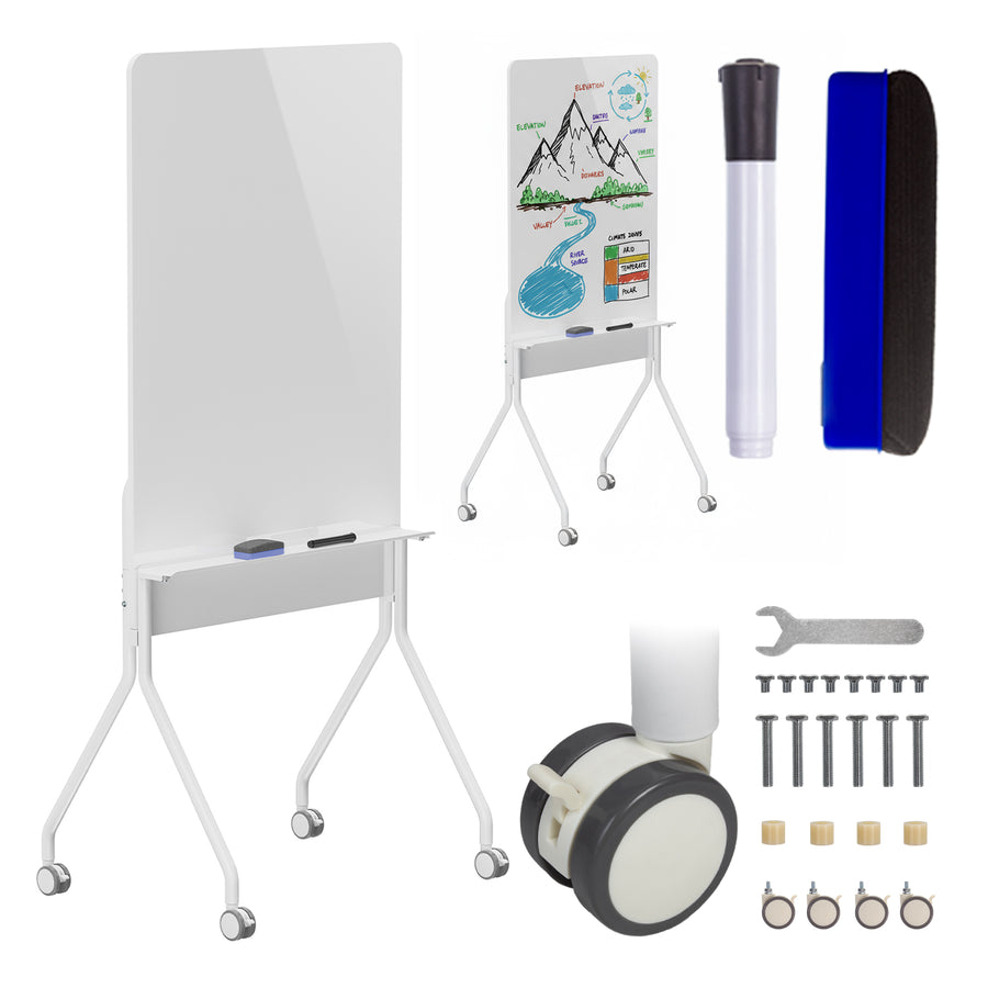 Pizarra móvil de borrado en seco Ergo Office, orientación vertical, blanca, de una cara, con estante, dimensiones de la pizarra 1190x790mm, ER-305