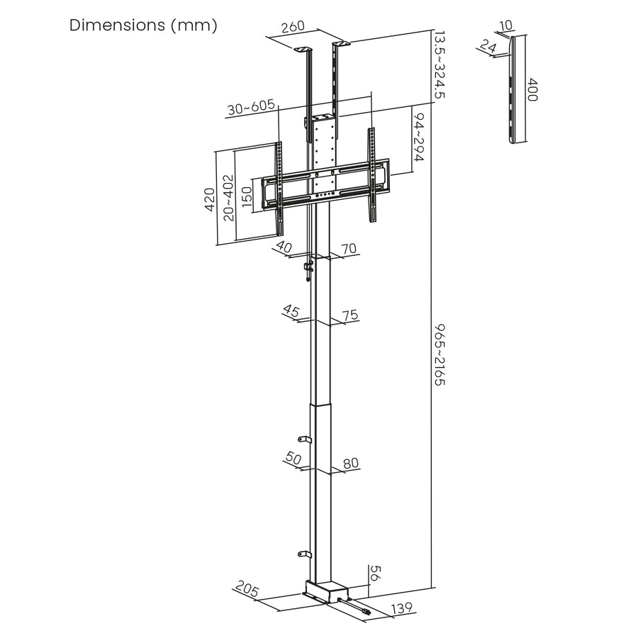 Agarre eléctrico de techo y suelo, extraíble Maclean, 43''-88'', VESA 600x400, máx. 60kg, 100-240V AC,50/60Hz