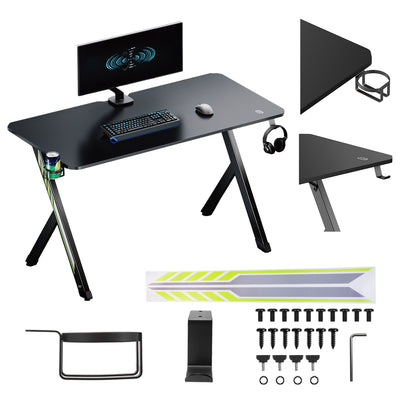 Escritorio para juegos NanoRS, negro, con soporte para auriculares y vasos, max. 75kg, dimensiones 1200x600x750mm, RS101