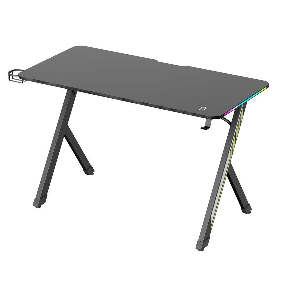 Escritorio para juegos NanoRS, negro, con soporte para auriculares y tazas, retroiluminación RGB, max. 75kg, dimensiones 1200x600x750mm, RS102