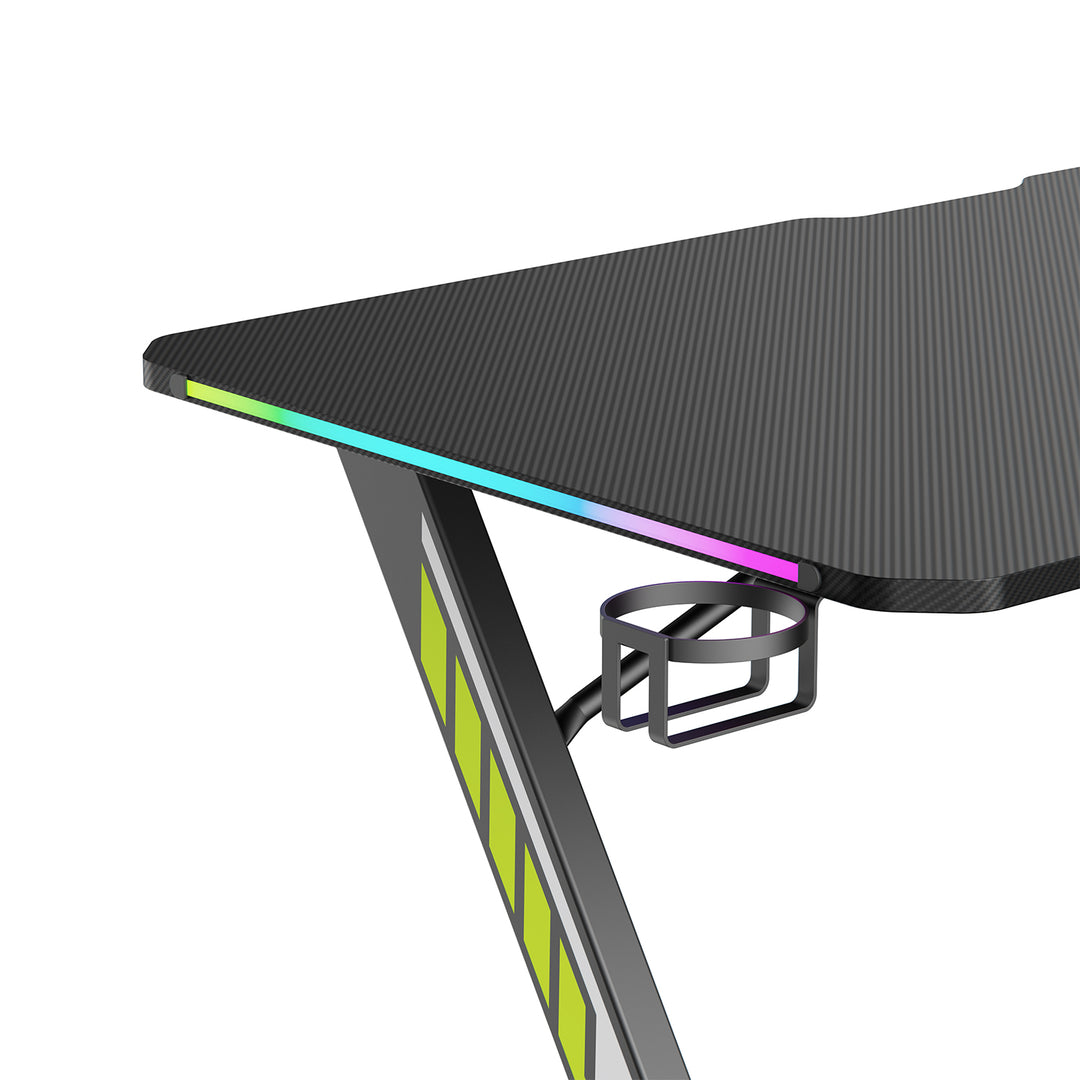 Escritorio para juegos NanoRS, negro, con soporte para auriculares y tazas, retroiluminación RGB, max. 75kg, dimensiones 1200x600x750mm, RS102
