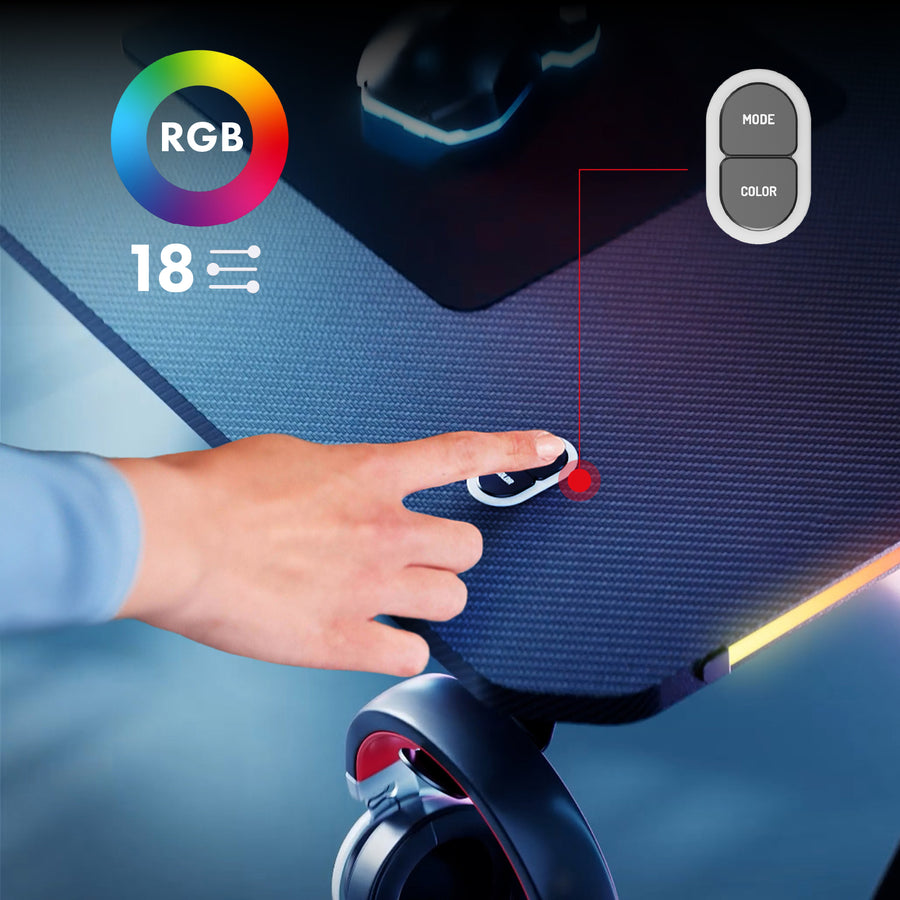 Escritorio para juegos NanoRS, negro, con soporte para auriculares y tazas, retroiluminación RGB, max. 75kg, dimensiones 1200x600x750mm, RS102