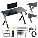 Escritorio para juegos NanoRS, negro, con soporte para auriculares y tazas, retroiluminación RGB, max. 75kg, dimensiones 1200x600x750mm, RS102