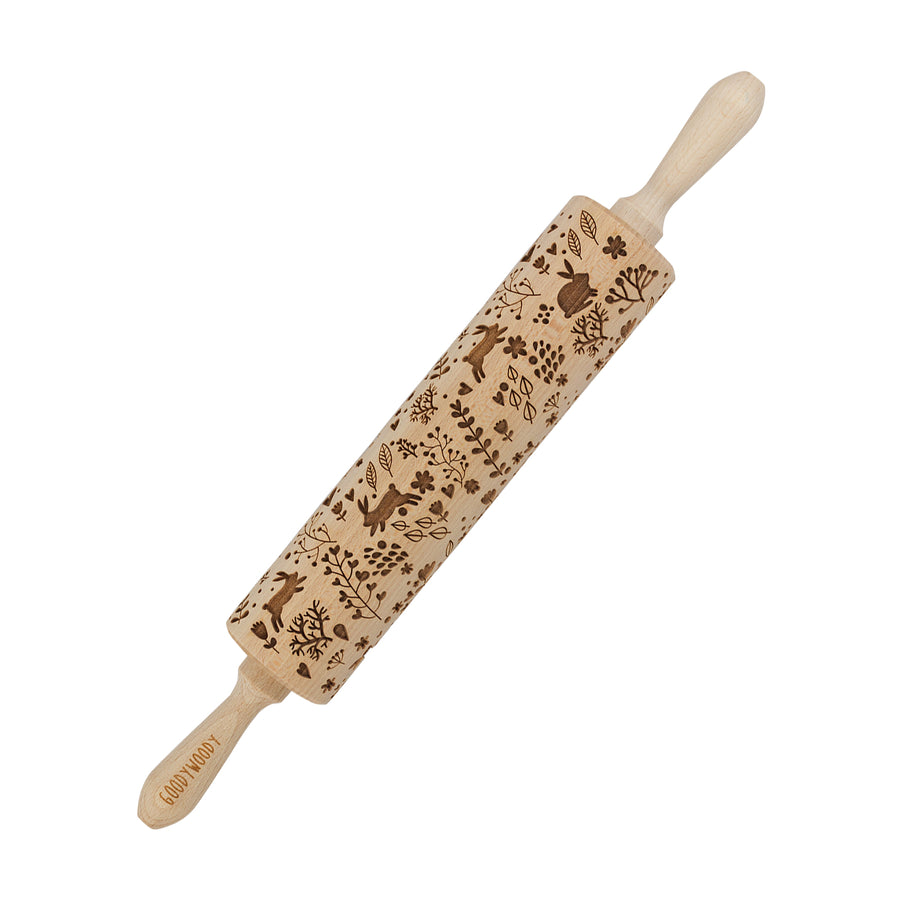 Goody Woody Rodillo para tartas grabado, 46 cm, madera de haya, diseño de conejito