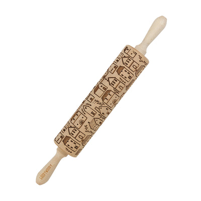 Goody Woody Rodillo para tartas grabado, 46 cm, madera de haya, ciudad escandinava